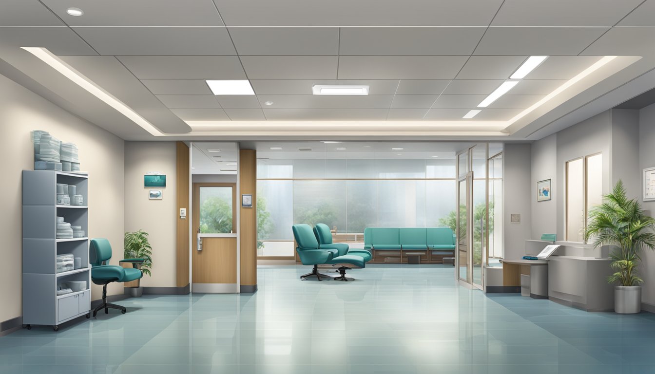 A modern, spacious cardiac center with a prominent sign for Dr. Stephanie Quek Jia-ling. Operating hours displayed prominently