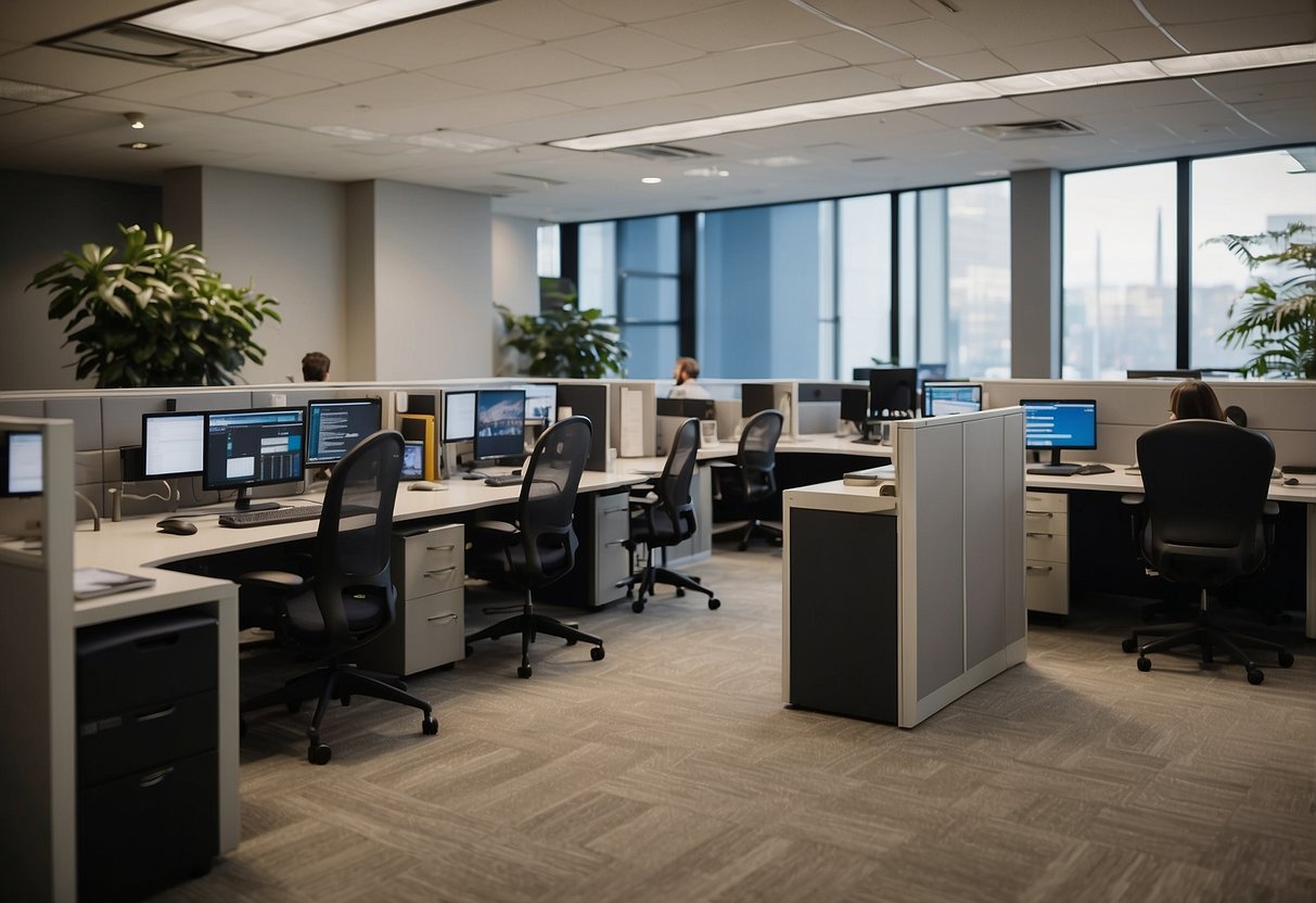 The DITP office buzzes with activity, as employees work diligently to improve accessibility and quality of public services. The modern, open-concept space is filled with sleek technology and collaborative workstations