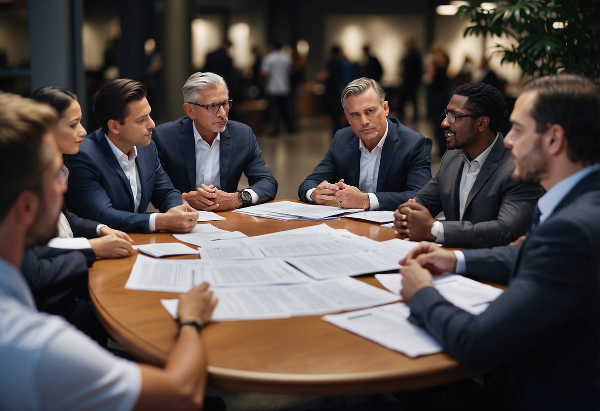 A group of selected bidders and candidates discussing a public market contract