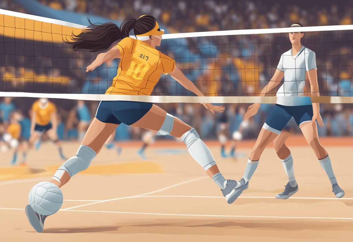 A libero in volleyball receives a serve, digs the ball, and passes it to a teammate for an attack