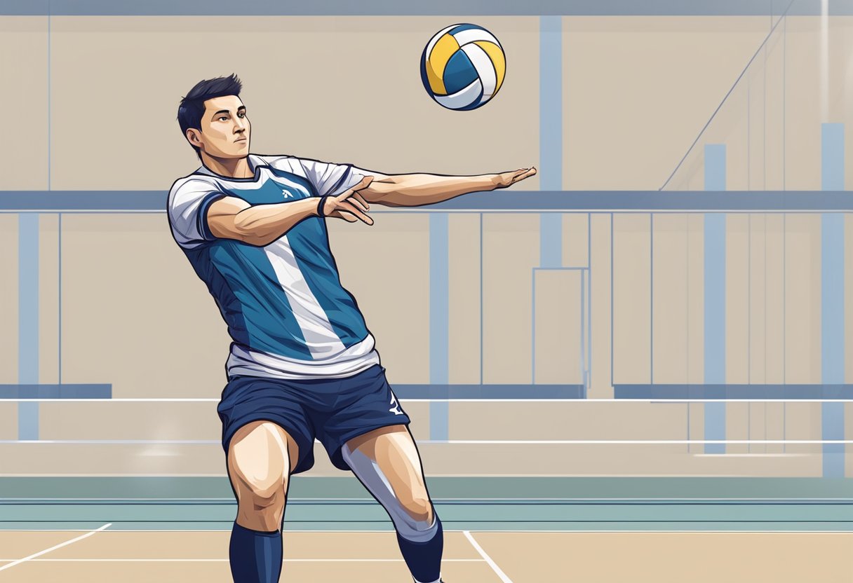 A libero in volleyball stands ready in the backcourt, wearing a contrasting jersey. They move quickly, diving and digging to keep the ball in play