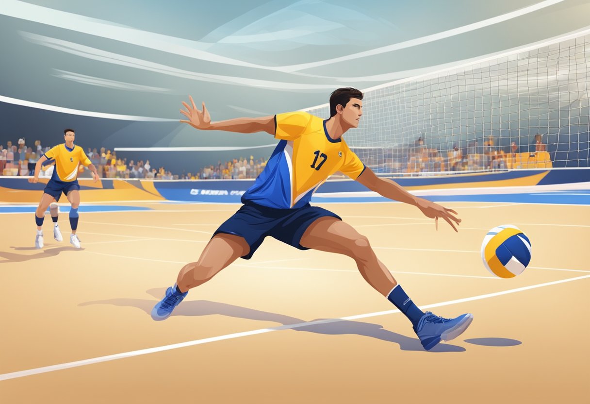 A libero in volleyball is a player wearing a different colored jersey who specializes in defensive skills and is allowed to substitute freely