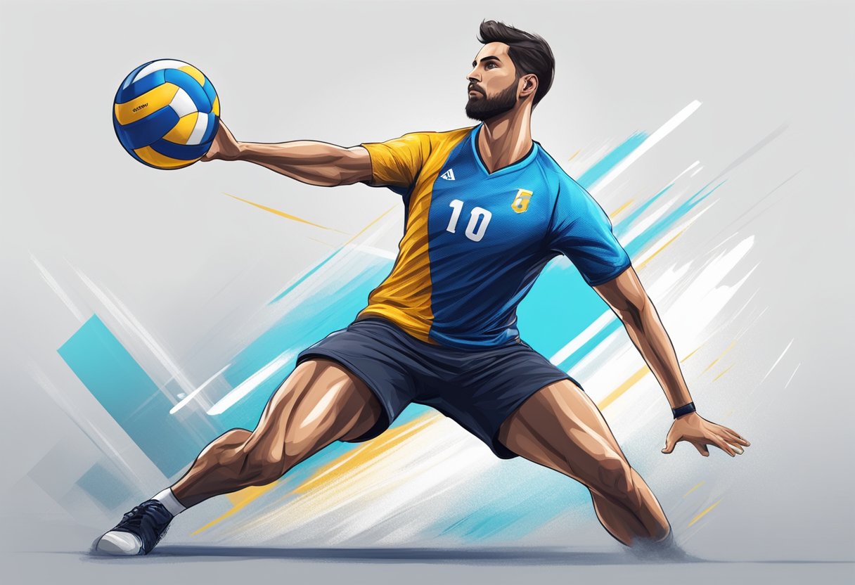 A libero in volleyball stands ready, wearing a contrasting jersey, poised to defend and pass the ball with precision and agility