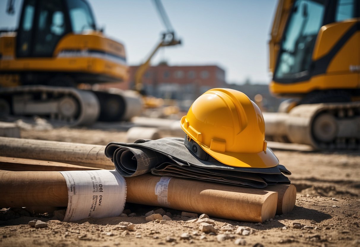 A construction site with equipment and materials, displaying the TP04 index and public works contracts