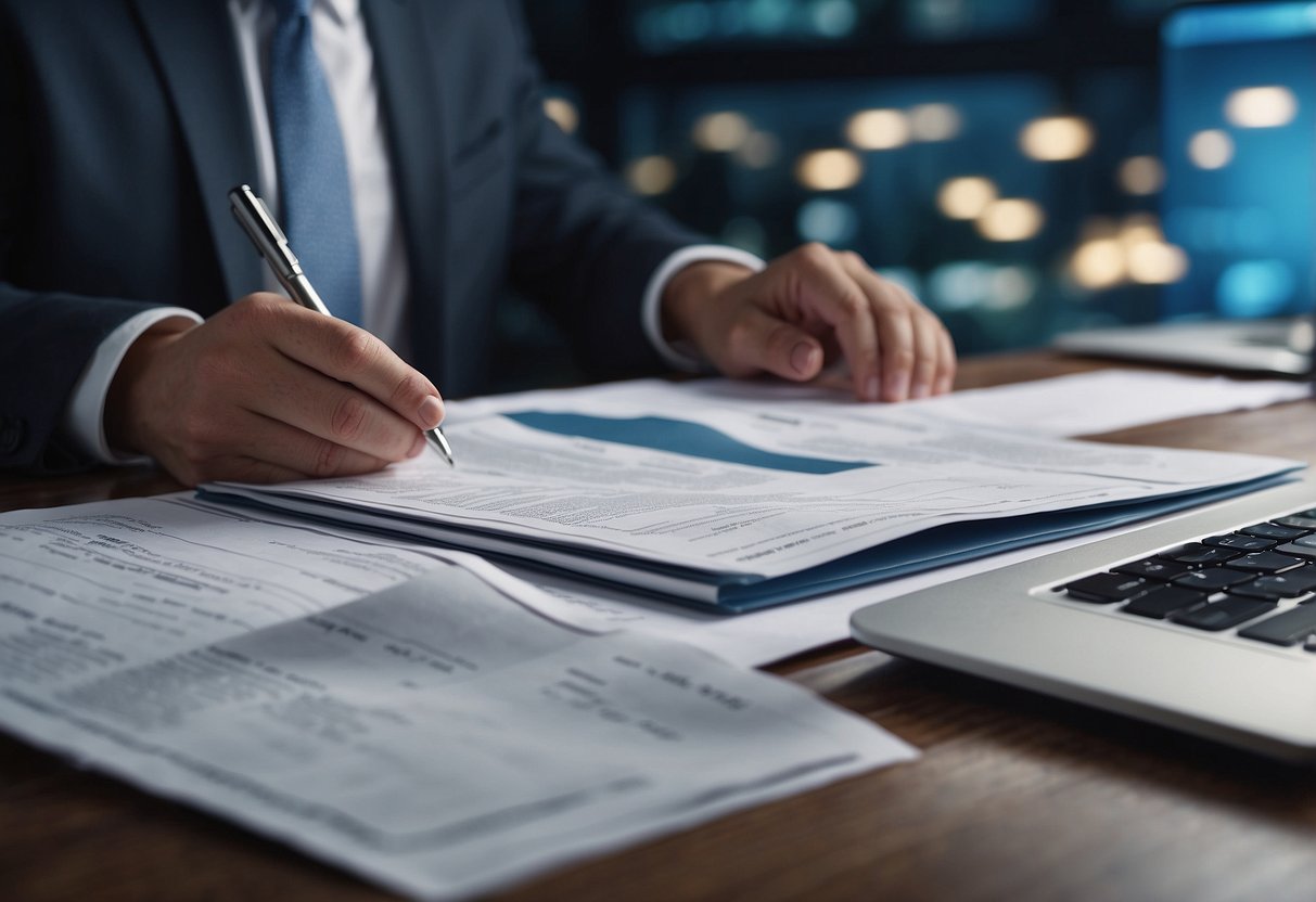 A project manager uses TP10f indicators to manage public contracts, with documents and a computer on the desk