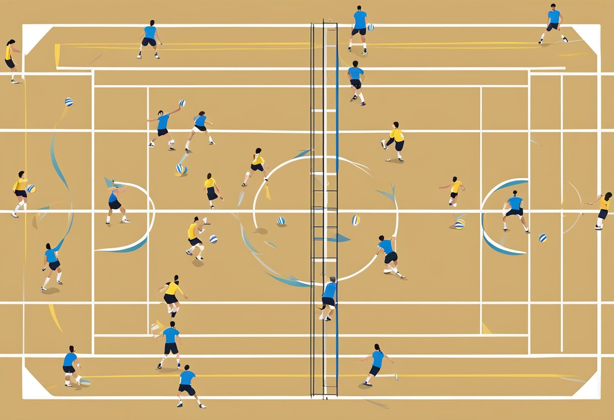 Volleyball positions illustrated with clear labels and player positioning on the court