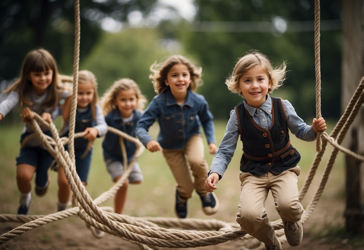 Children practicing rope jumping. Non-human subjects only