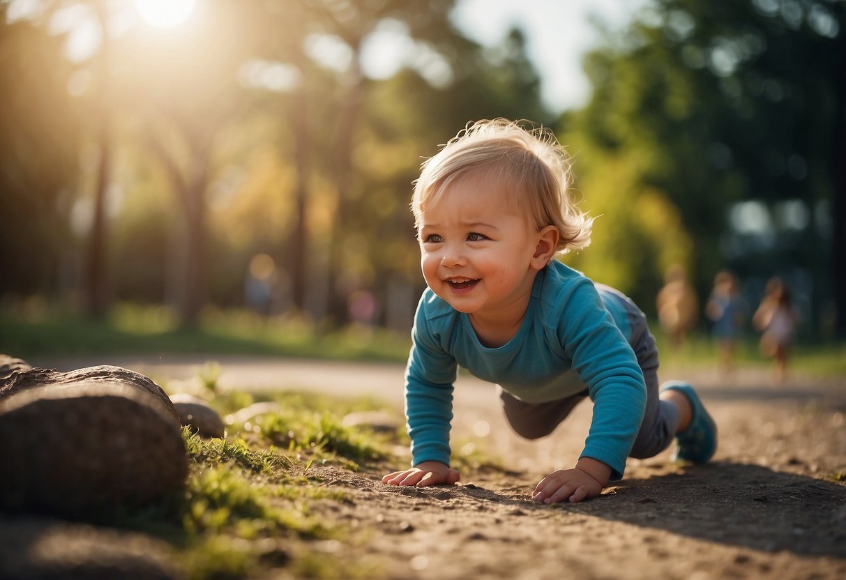 Children playing and exercising, crawling and exploring. Importance of movement and play in early development