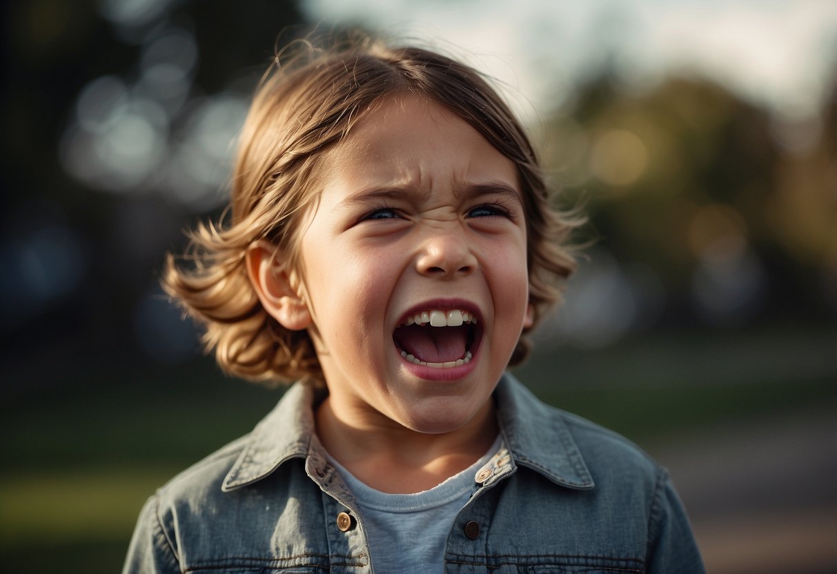 A child clenching teeth with a pained expression, holding jaw