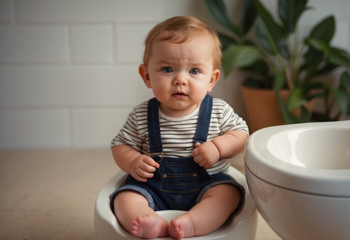 A child's stages of development and preparation for using a potty. Teaching a child to sit on a potty