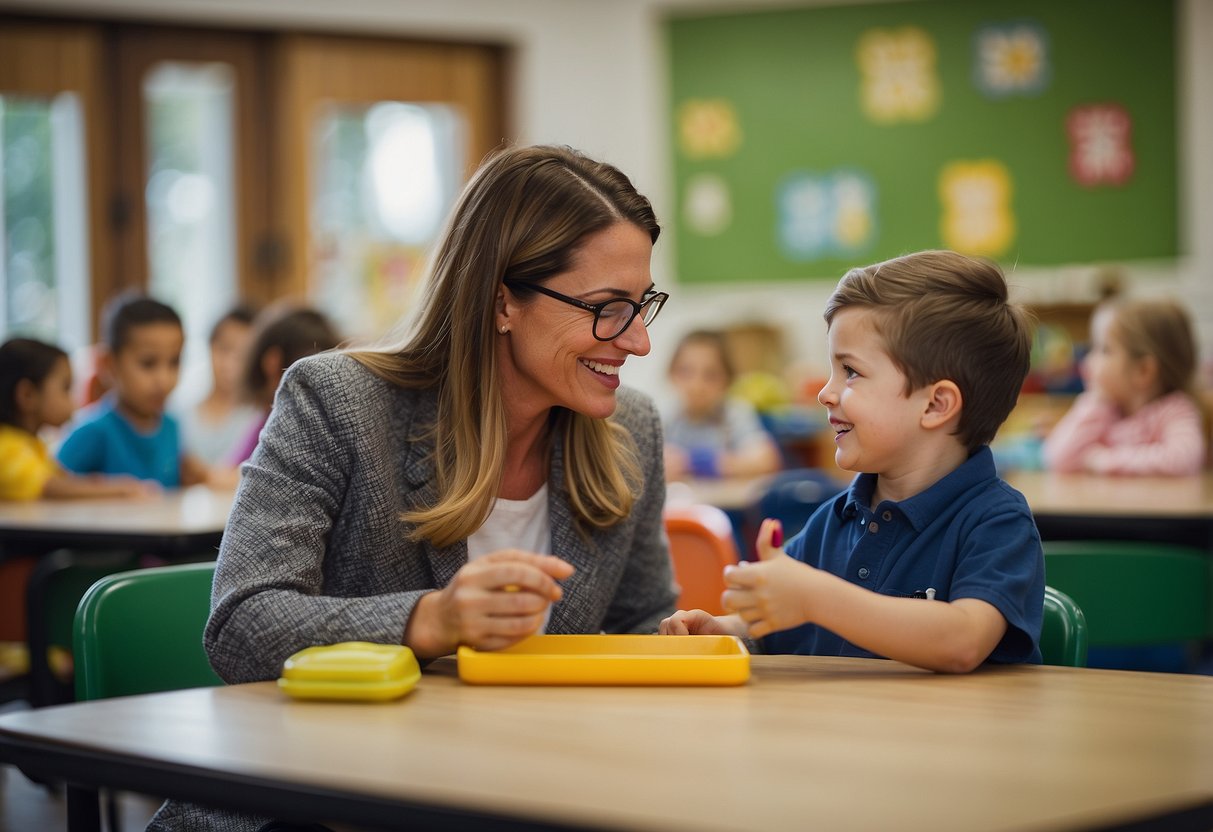 A teacher and a child engaging in conversation. Tips on preparing for kindergarten