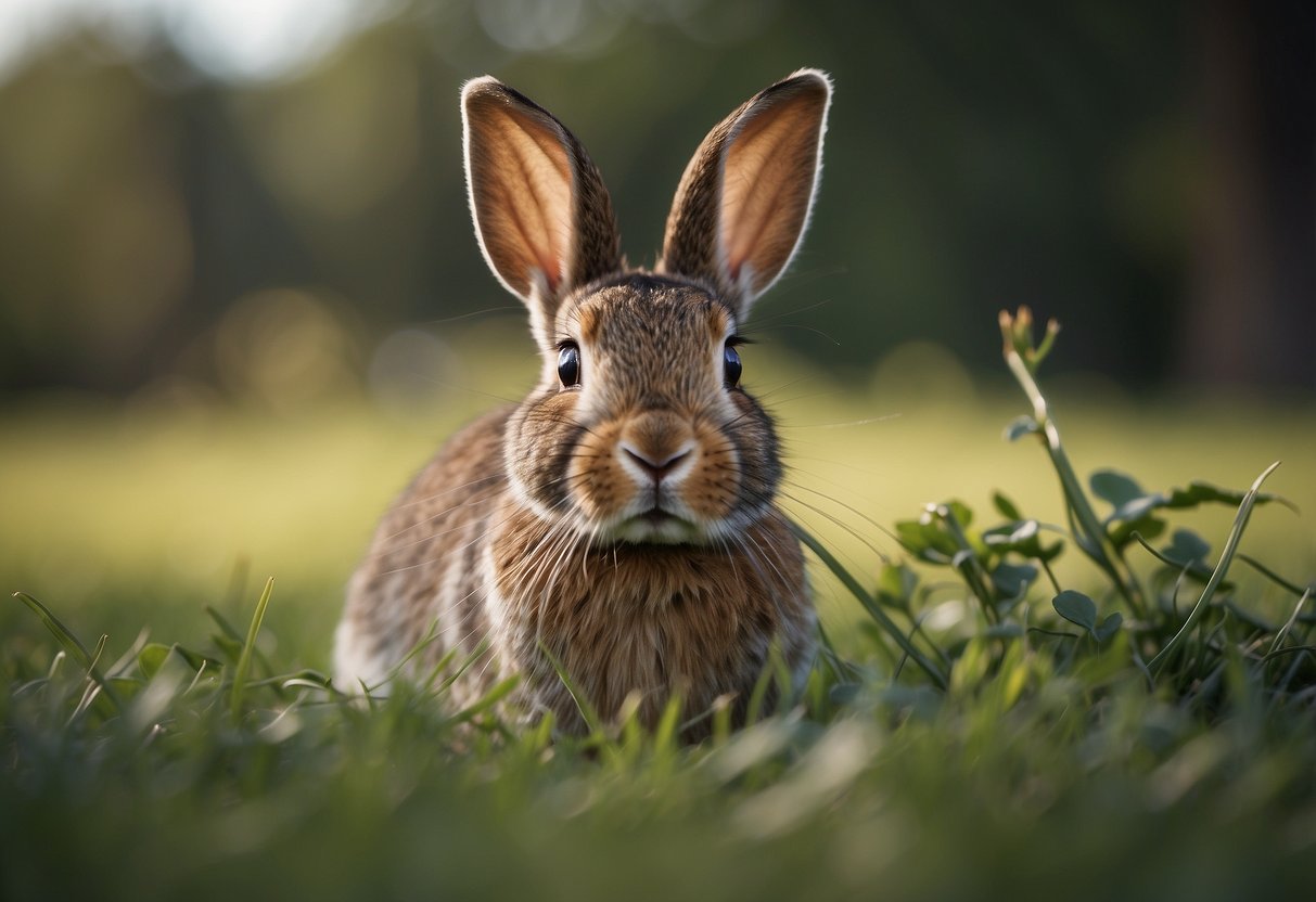 A rabbit tilts its head, ears perked, eyes curious