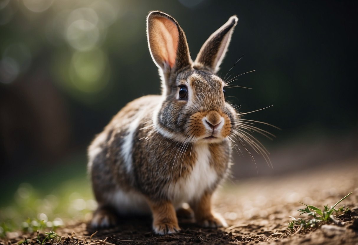 A rabbit tilts its head, ears perked, inquisitive eyes focused