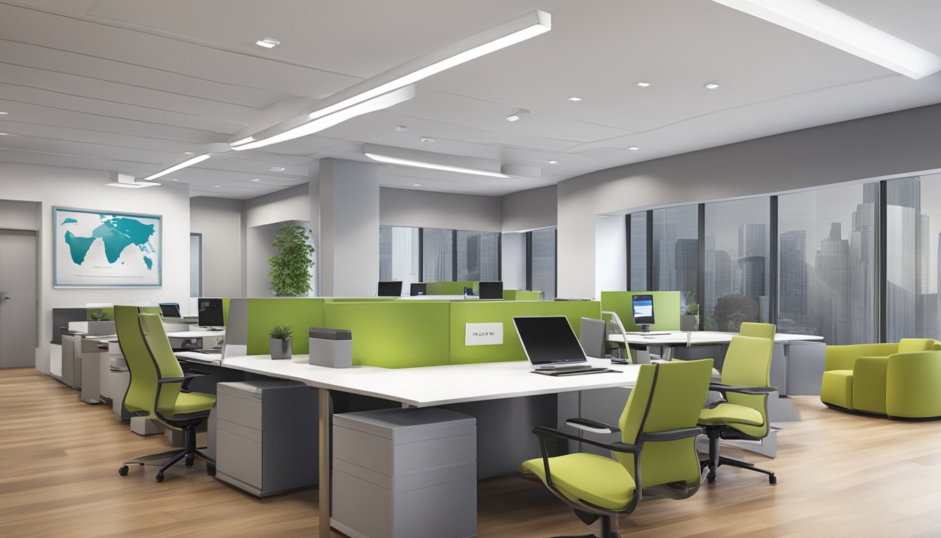 A modern office space with sleek furniture and a professional atmosphere. The Eureka Investment Group logo is prominently displayed on the wall