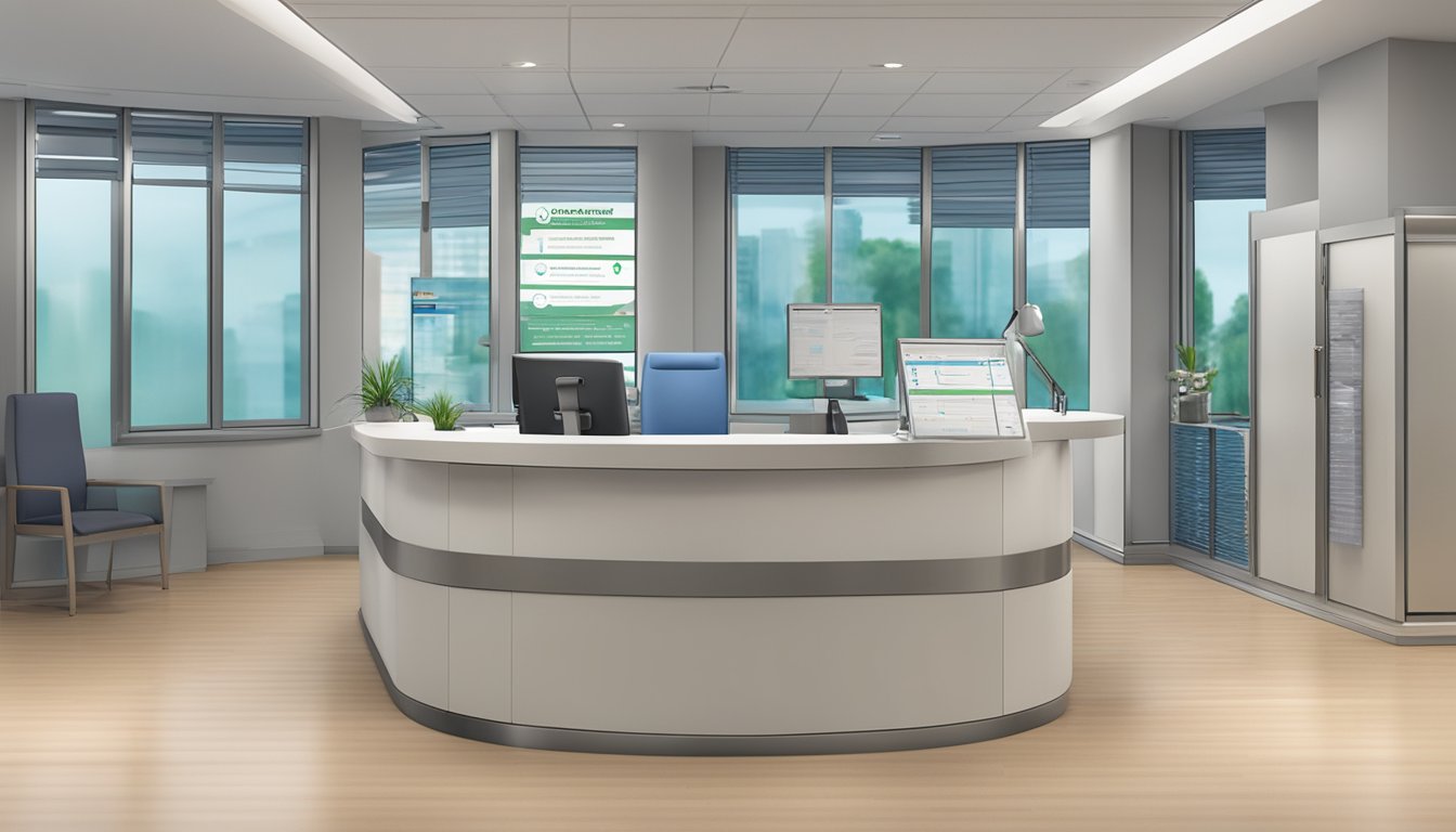 A medical concierge desk with a logo for MED Expert Pte Ltd. A sign reads "Scope of Services" with a list of medical services