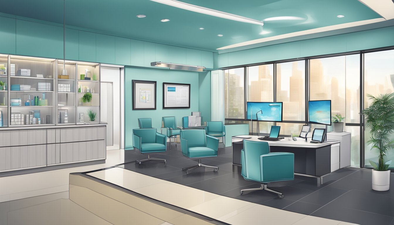 A global medical concierge office with staff assisting clients and managing appointments. Modern, professional setting with a focus on personalized care