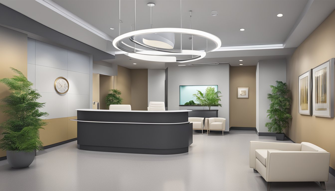 A modern medical concierge office with sleek furniture and a professional, welcoming atmosphere. The logo of Osler Health International is prominently displayed