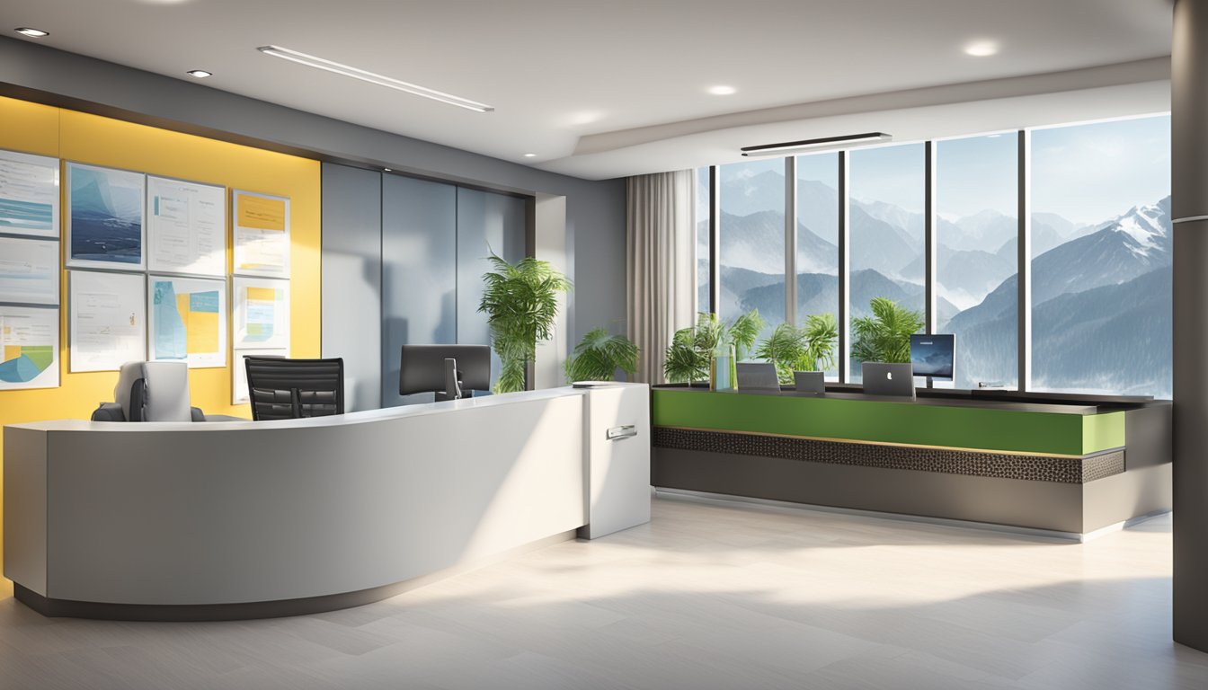 A bright, modern office with a sleek reception desk and large windows. The sign "Summit Planners - Medical Concierge SG" is prominently displayed. The opening hours are listed on a nearby board