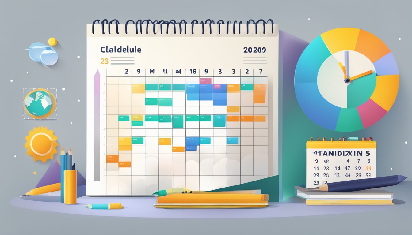 A calendar and schedule with marketing events and deadlines