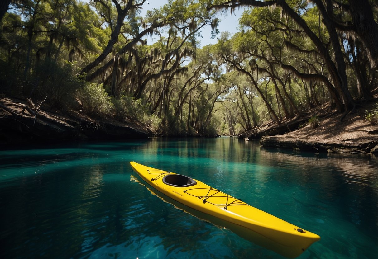 Kayaking down Juniper Run, surrounded by lush greenery and crystal-clear water in Ocala National Forest