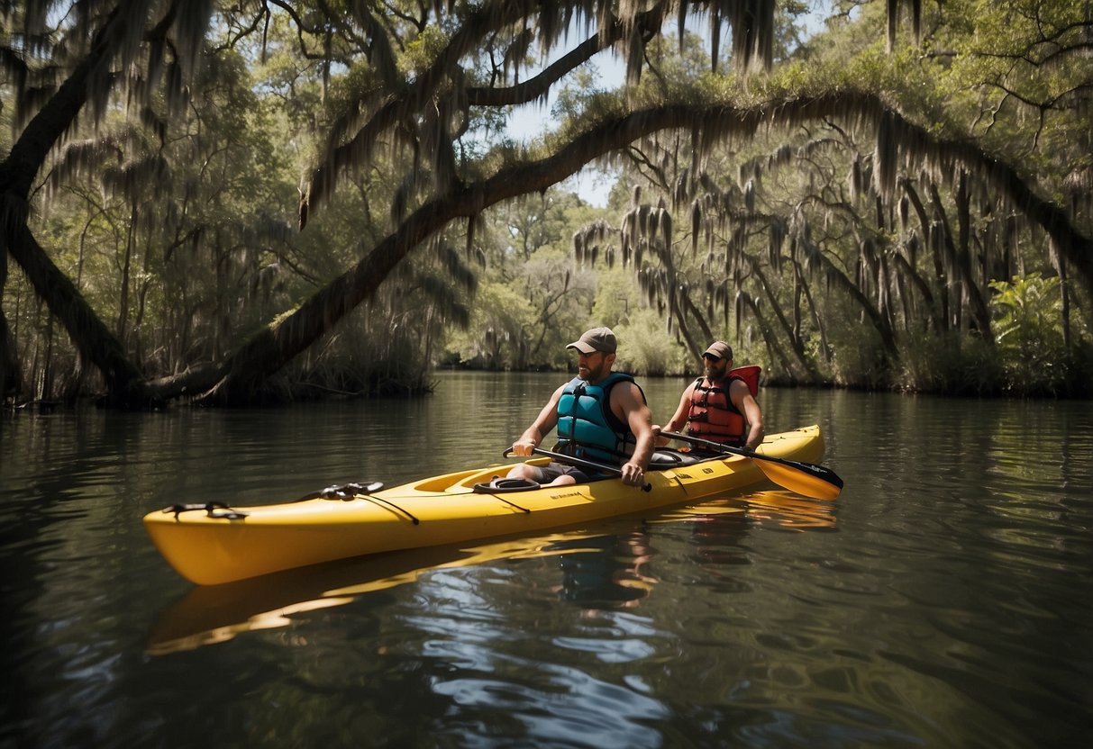 Kayakers paddling down Ichetucknee River towards Fort White