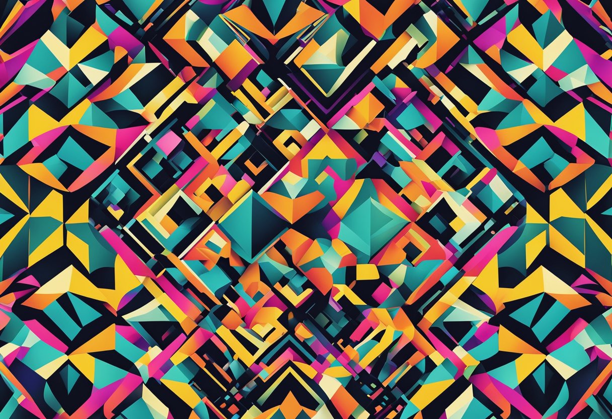 Abstract geometric design with vibrant colors and bold shapes for custom t-shirt prints