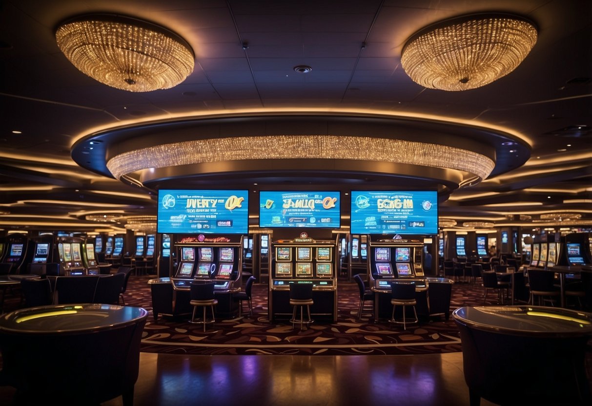 The casino's FAQ section, with a "ding ding ding" sound effect, displays on a digital screen