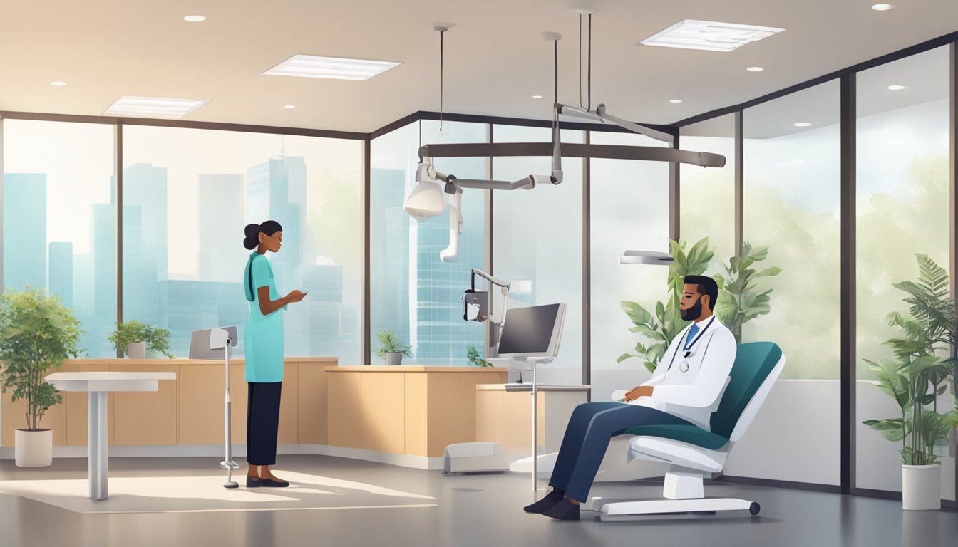 A doctor and patient engage in a consultation at Priority Medical Concierge, surrounded by modern medical equipment and a calming atmosphere