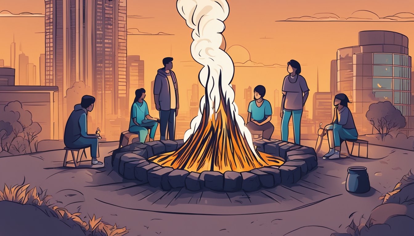 A glowing bonfire surrounded by silhouetted figures, with the name "Bonfire Health Pte. Ltd - Medical Concierge SG Review" displayed on a large banner