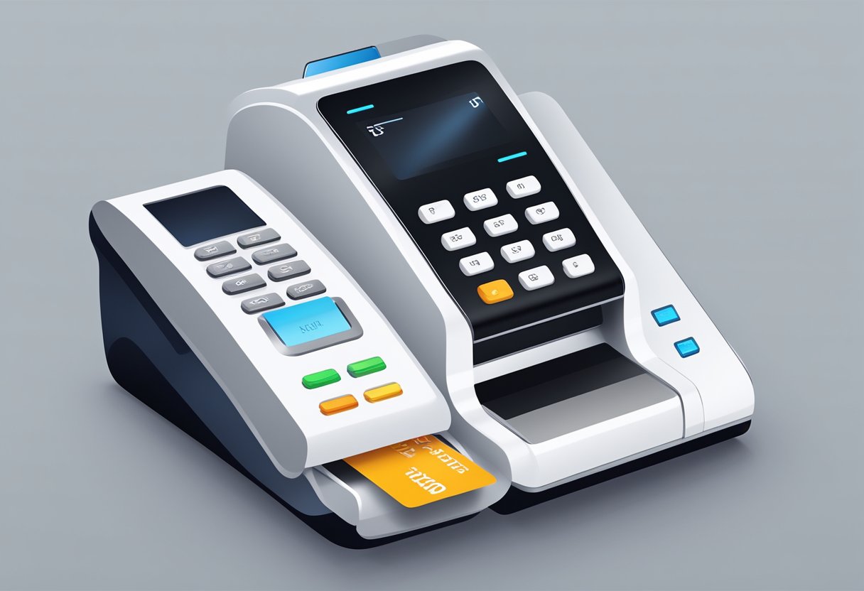 A small, sleek card machine for individuals, with a simple interface and modern design