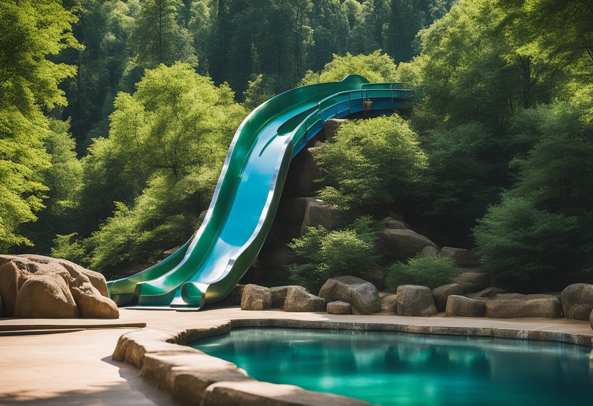 The natural pool slides at Acworth's water slide attractions glisten in the sunlight, surrounded by lush greenery and the sounds of laughter and splashing water