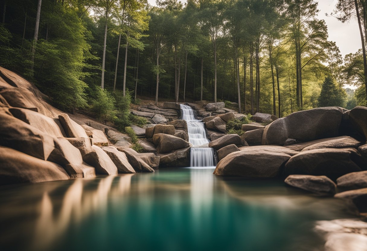 A natural pool slide in Acworth, with safety measures and specific specifications