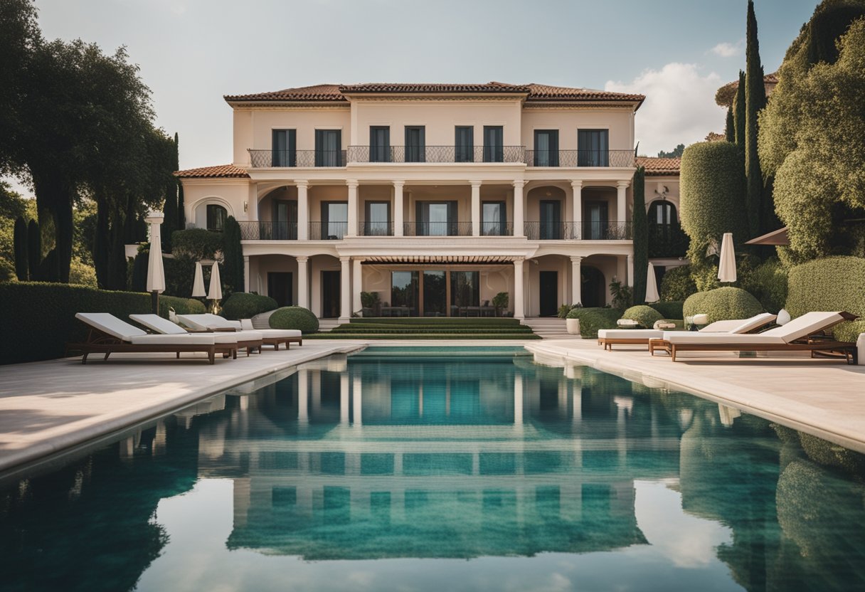 A luxurious pool with modern design and lush landscaping at Villa Ricca