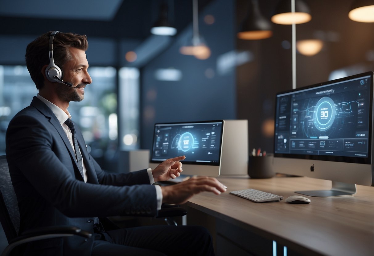 An AI voice sales agent conversing with a customer via a digital interface, displaying product options and providing information