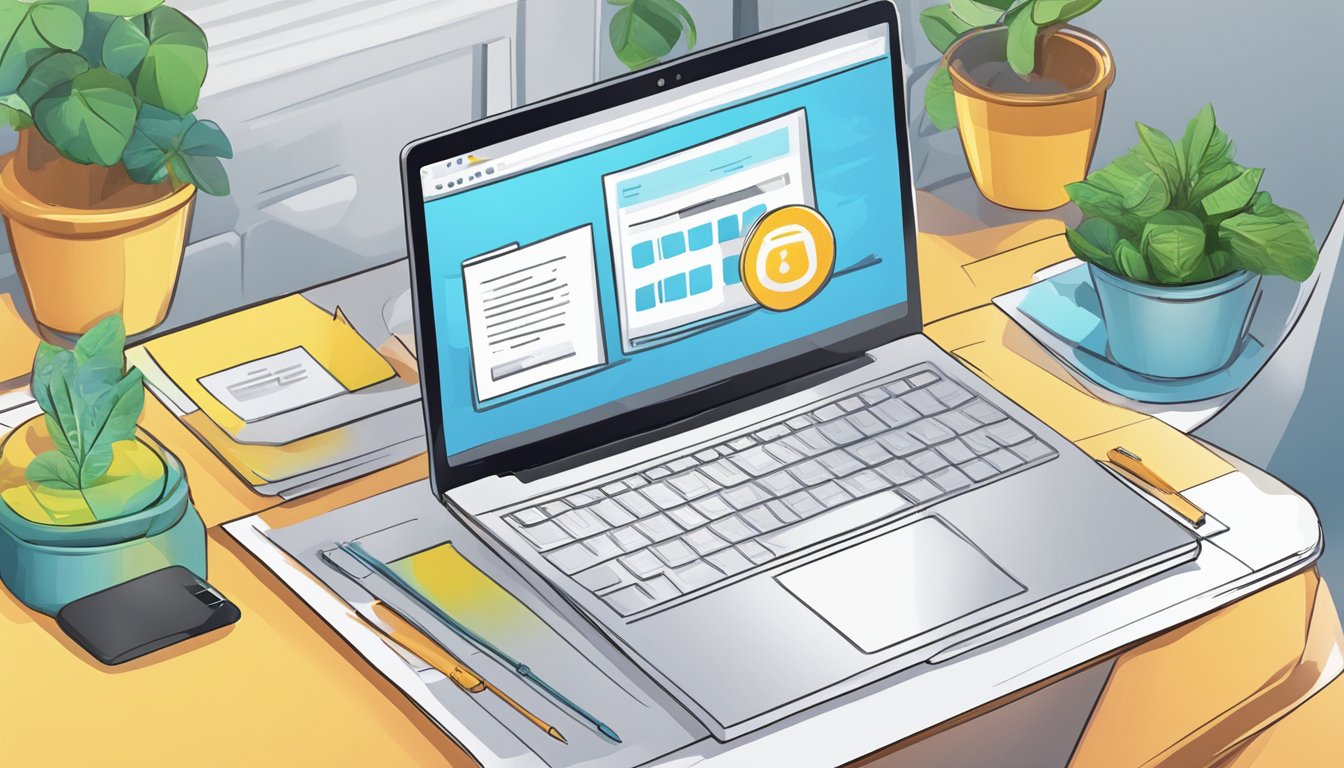 A laptop displaying Sg.Lendela.com with positive reviews and a business loan approval notification