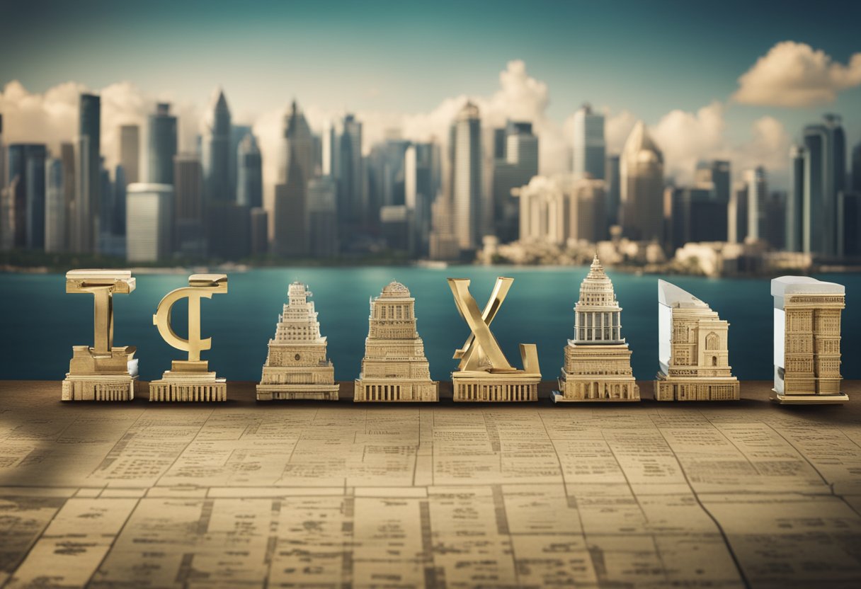 A timeline of tax havens from ancient to modern, with symbols of wealth and secrecy