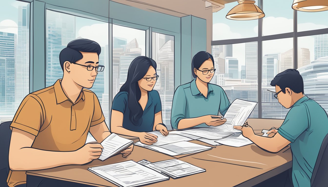 A group of small business owners examines loan terms, interest rates, and customer reviews while comparing different SME microcapital lenders in Singapore
