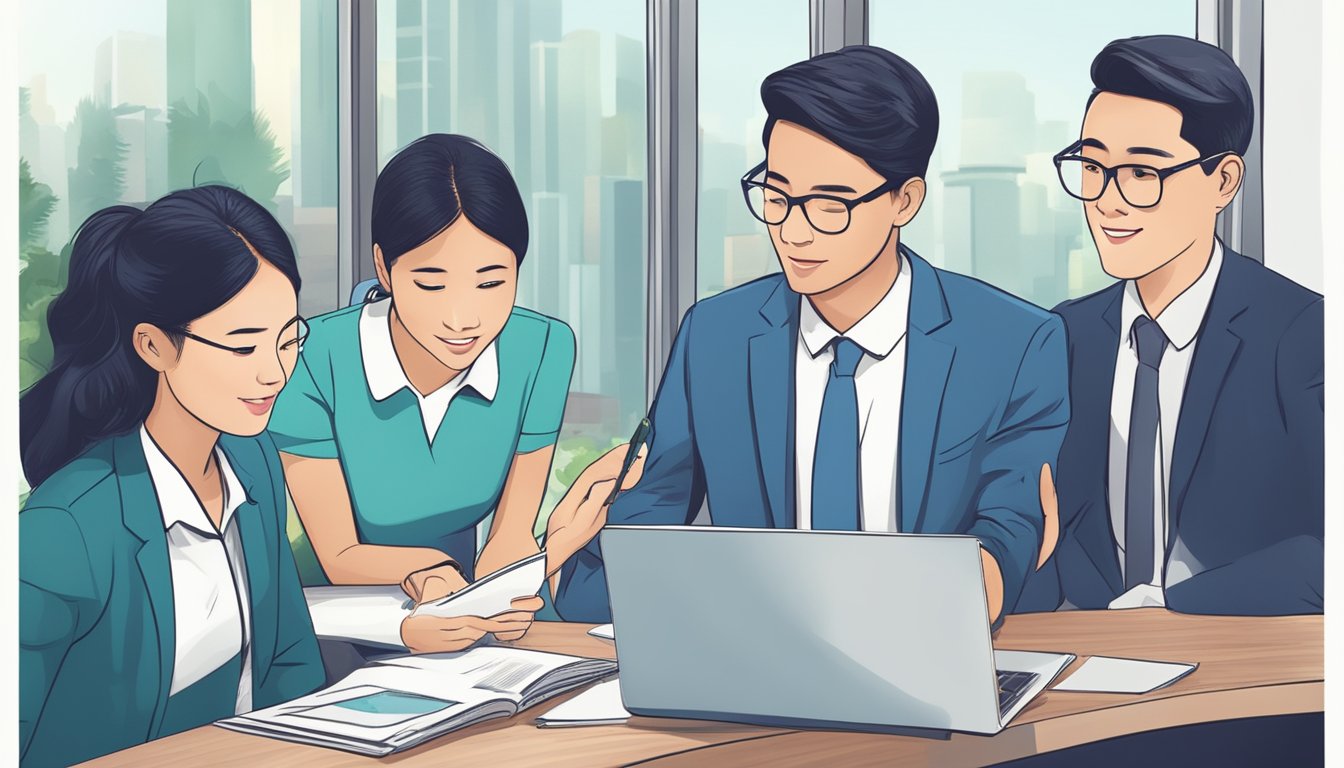 A group of professionals discussing and reviewing the eligibility criteria for a Standard Chartered business loan in Singapore