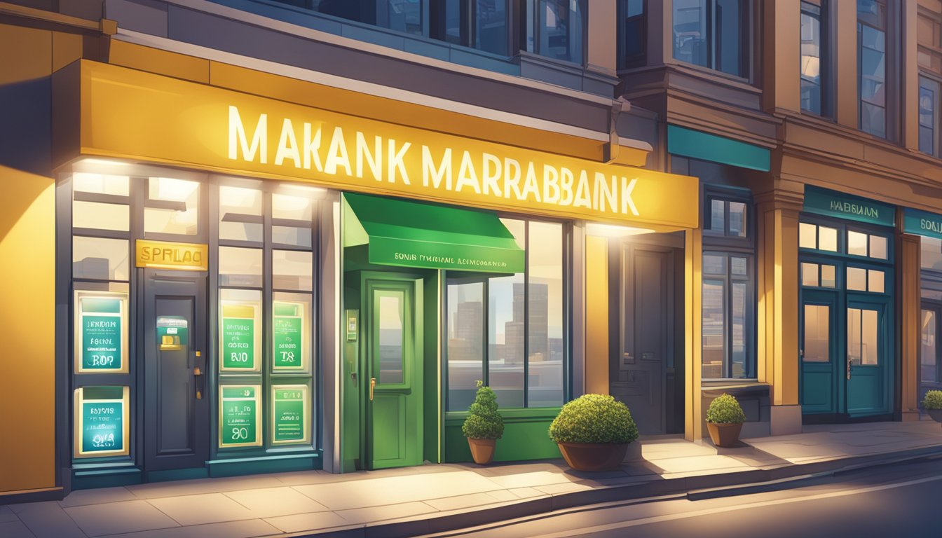 A bright spotlight shines on a bold MariBank Business Loan sign, standing out against a backdrop of other generic loan offers