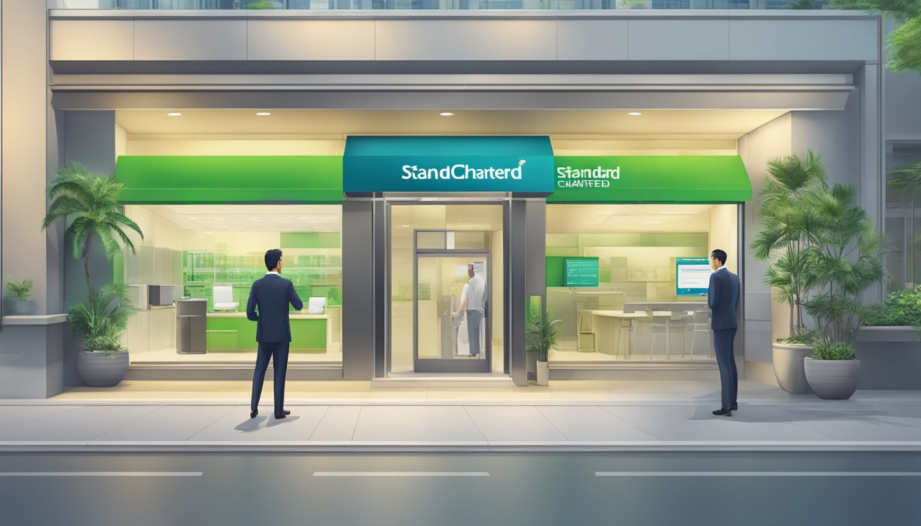 A banker reviews and approves a business property loan application at Standard Chartered Bank in Singapore