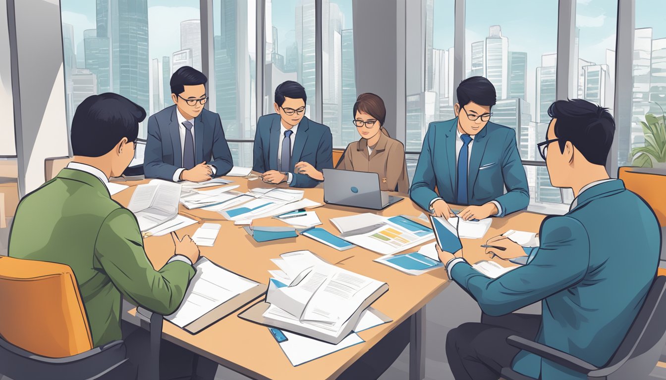A group of business professionals reviewing eligibility criteria for OCBC Business First Loan in Singapore