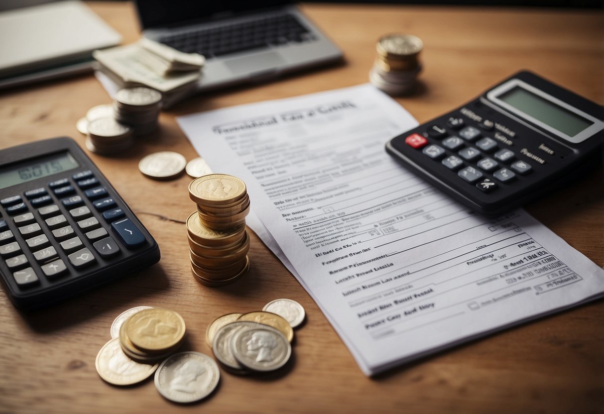 A table with a list of financial pros and cons of tape-in hair extensions, accompanied by a calculator and a stack of money