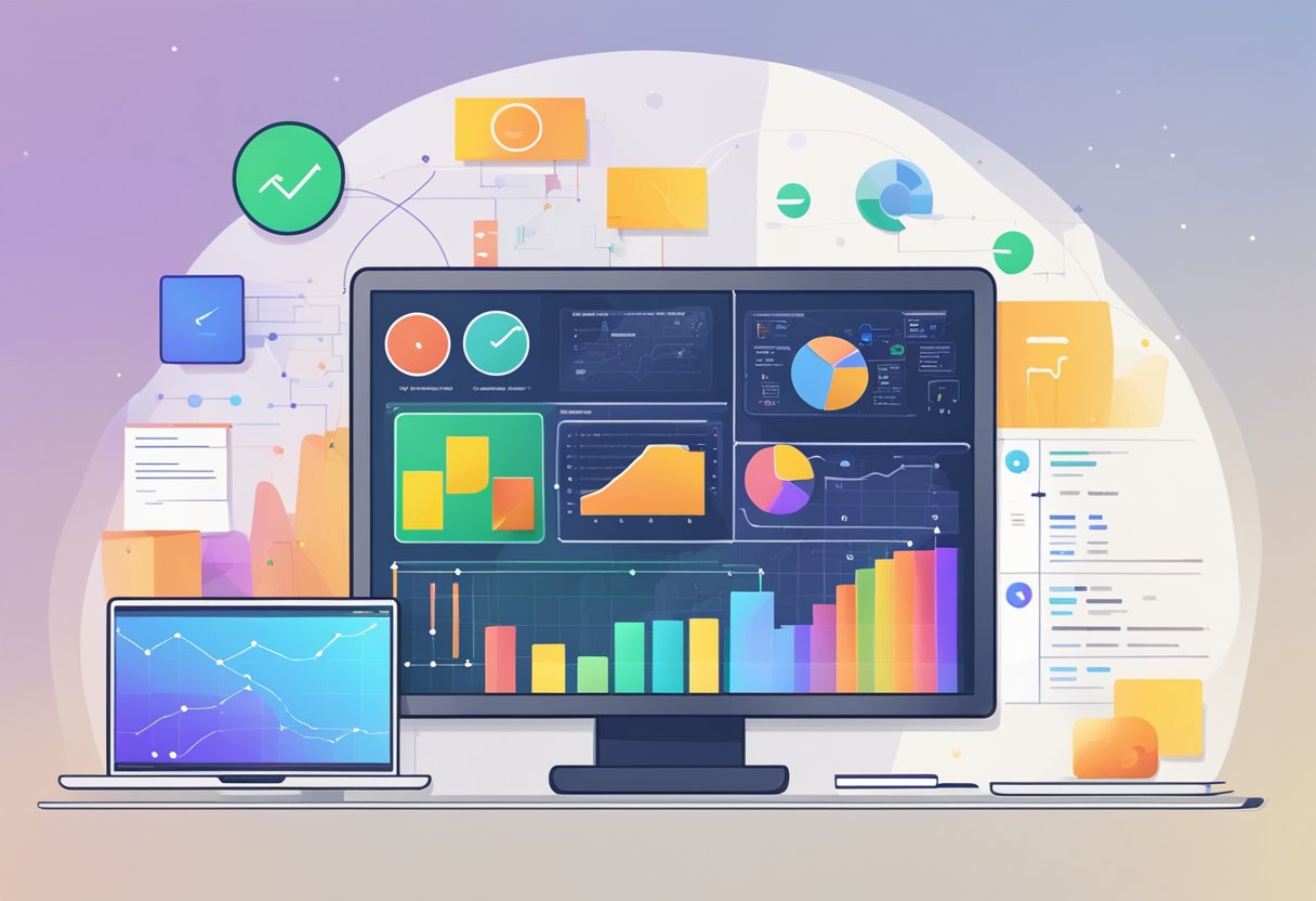 A computer screen displaying Google's algorithm with colorful data visualizations and flow charts