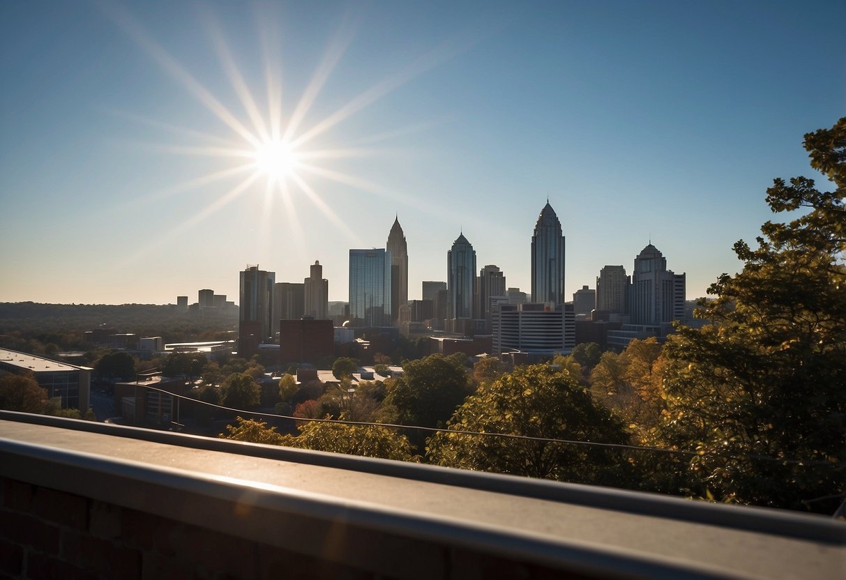 The sun shines down on Atlanta, with clear blue skies and warm temperatures. HVAC systems hum in the background, maintaining the comfortable climate