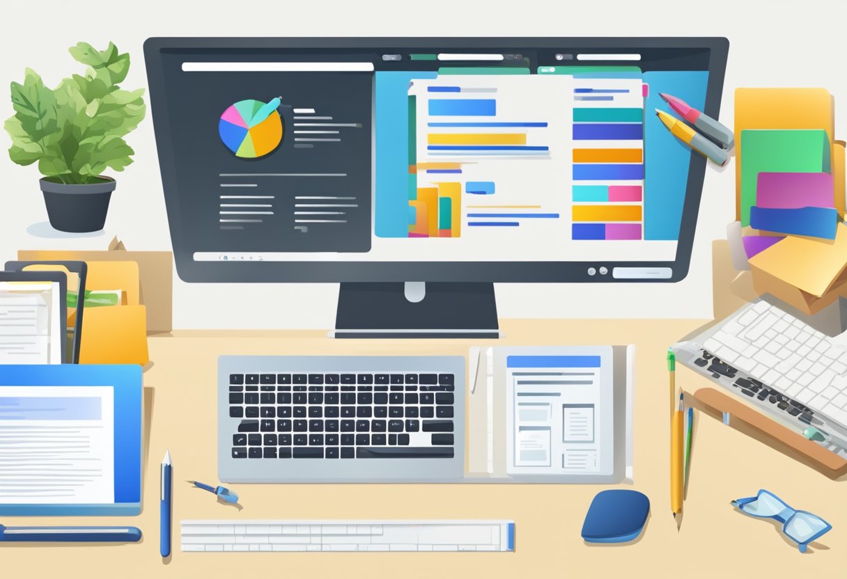 A computer screen showing the process of creating a website, with various tools and elements being arranged and edited