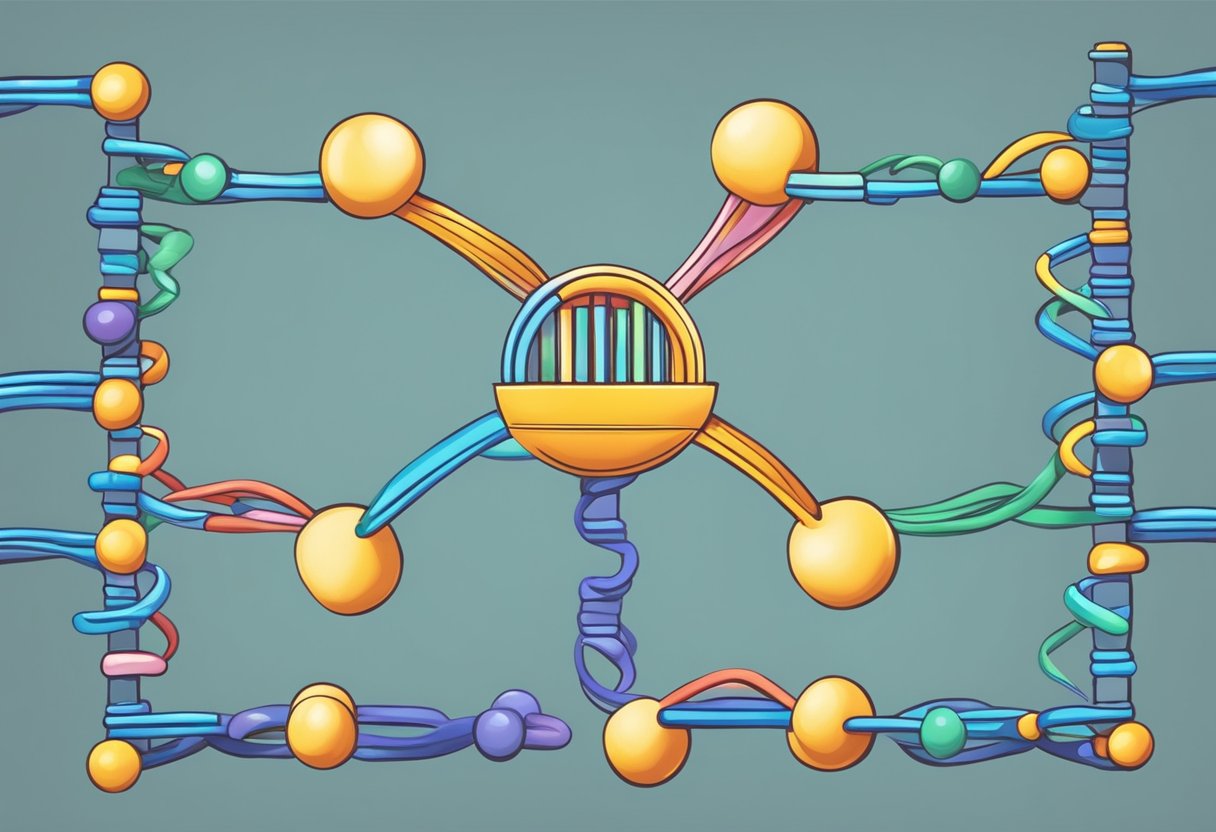 A DNA strand with histones being modified by stress, depicted as a dimmer switch altering genetic expression