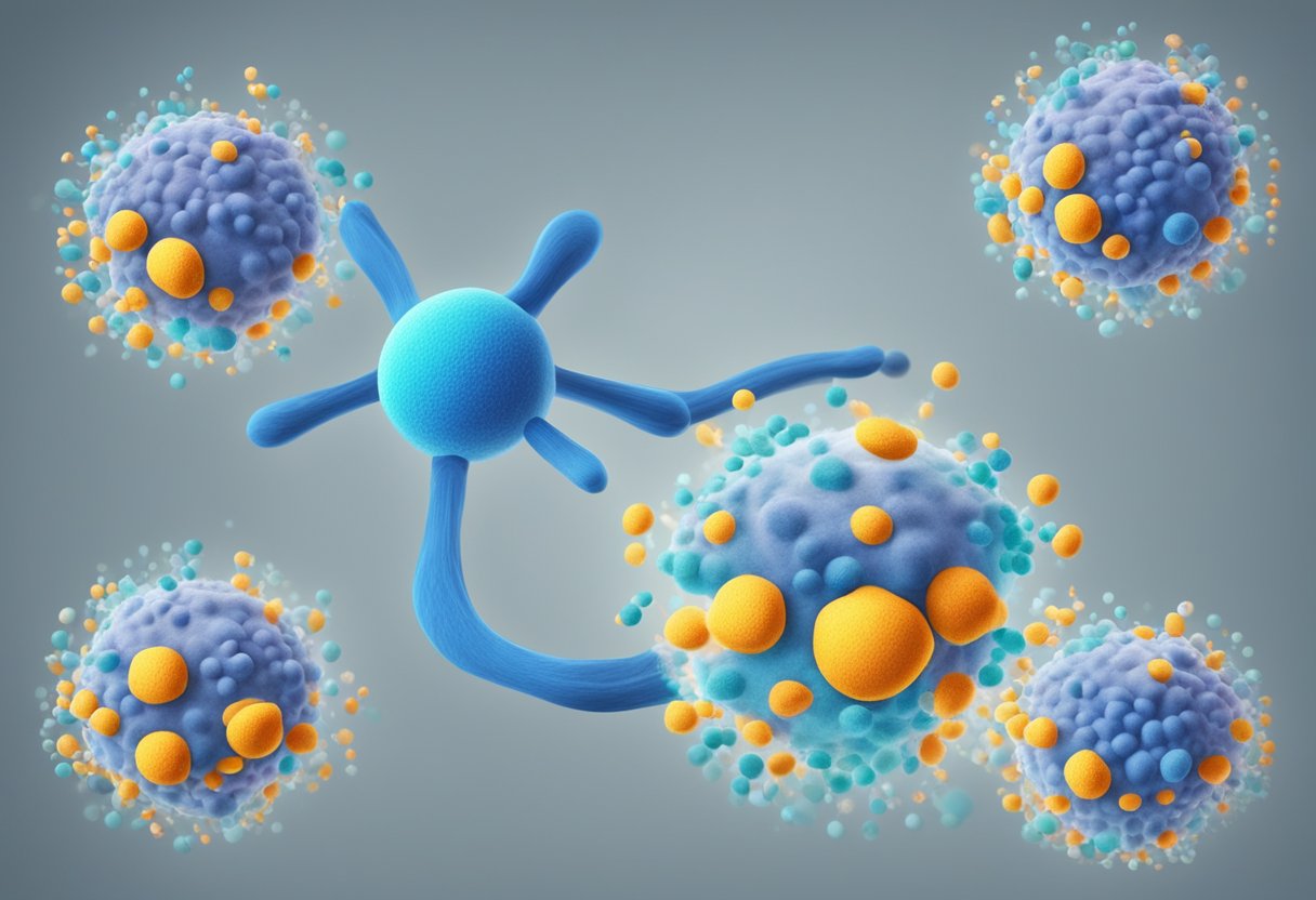 A cell nucleus with RNA molecules responding to stress signals, showing epigenetic changes