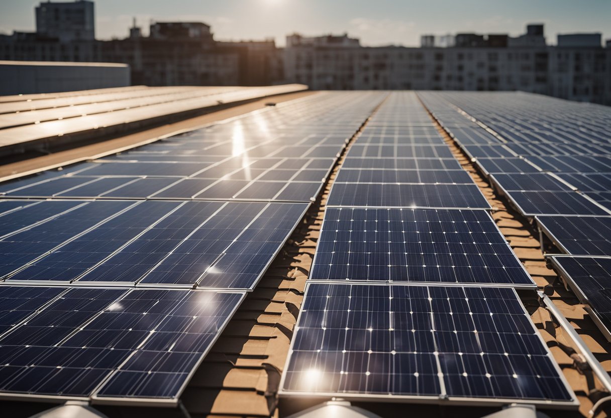 A solar panel sits atop a rooftop, absorbing sunlight with its photovoltaic cells, converting it into electricity