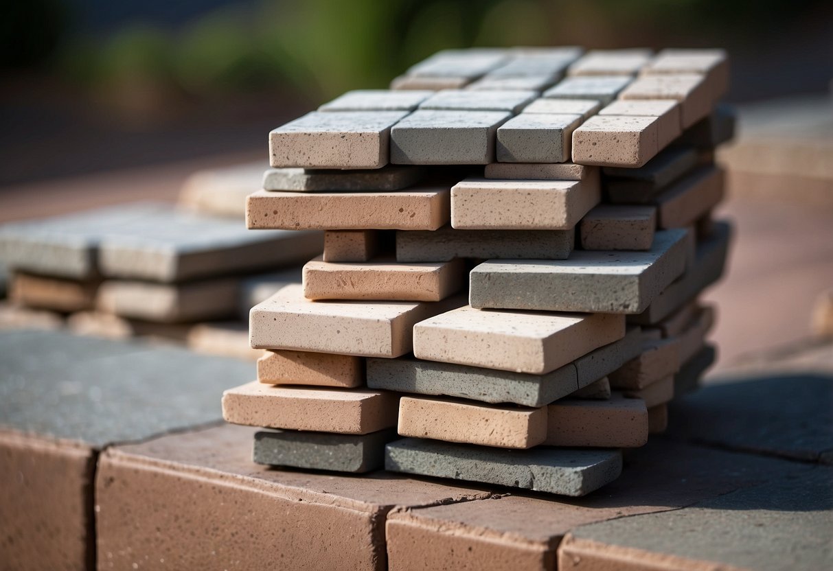 A stack of pavers with various base materials underneath, labeled with common mistakes to avoid