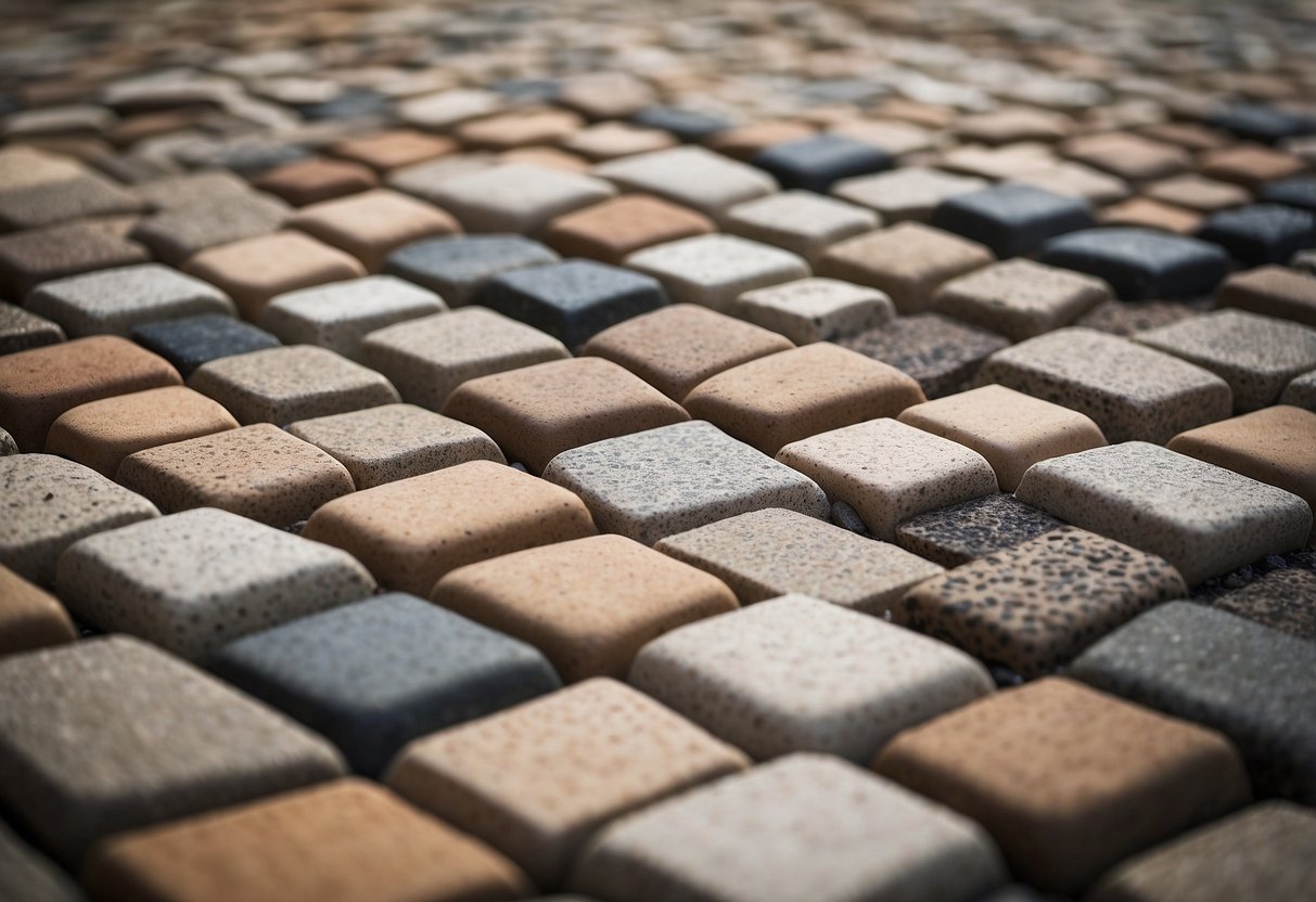 A variety of paver materials laid out in a natural outdoor setting, showcasing their durability and environmental considerations